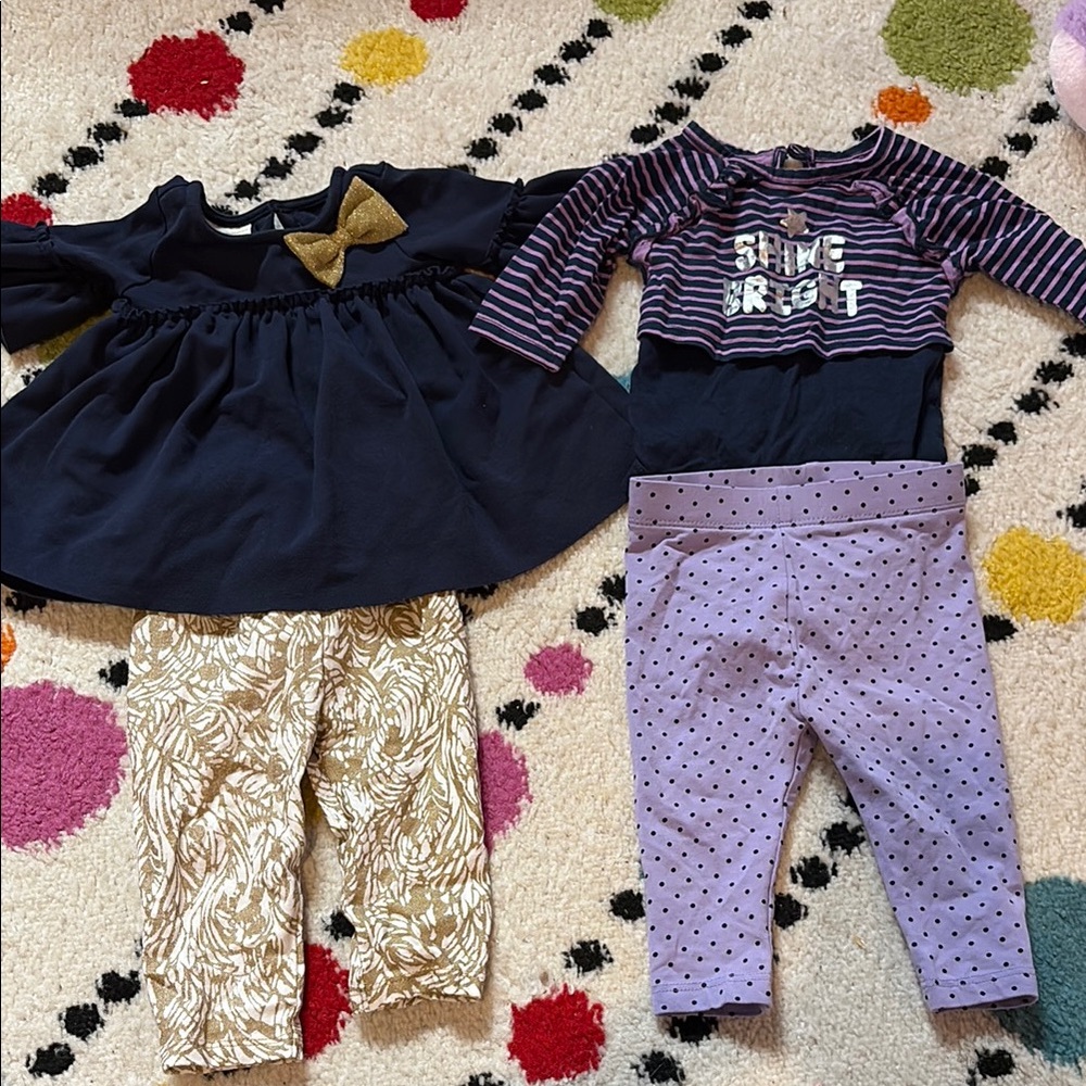 Stylish Baby Outfit Set with Navy Dress and Purple Leggings